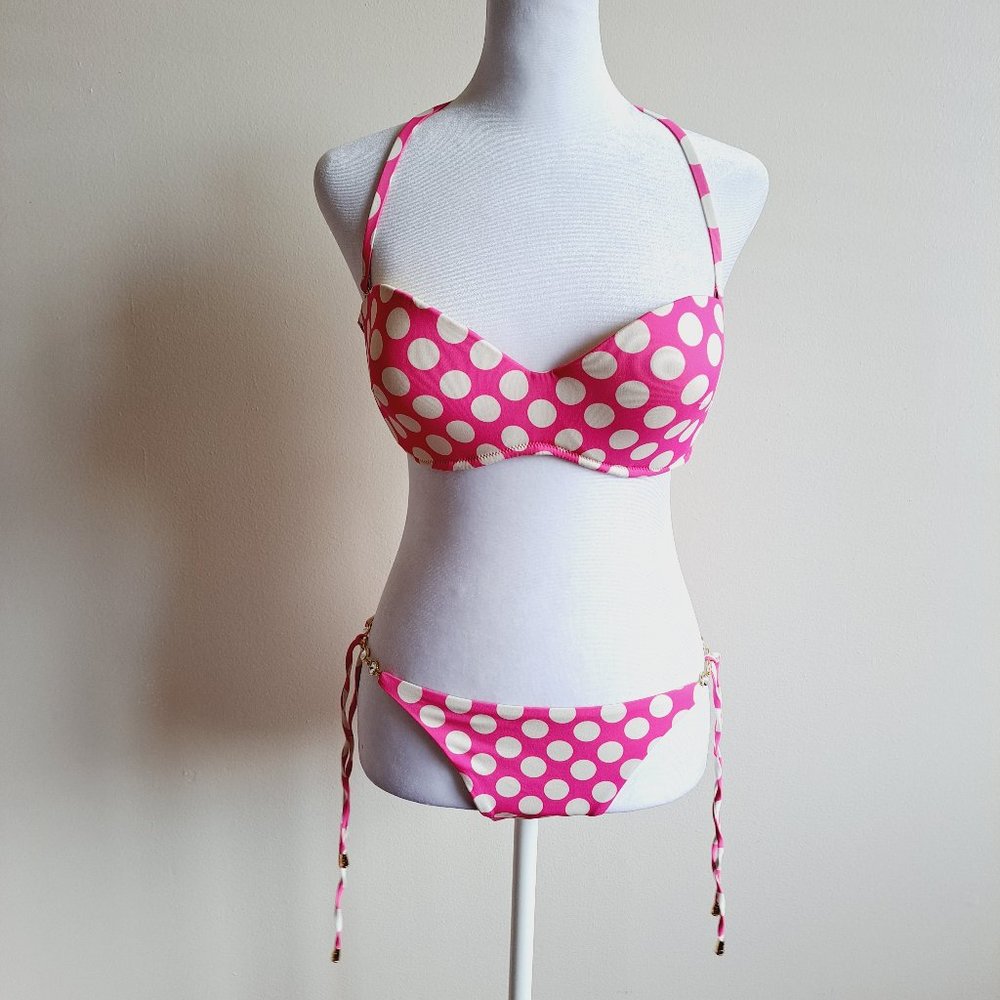 VDP Women's Italian Pink Green Polka Dot Bikini Swimsuit